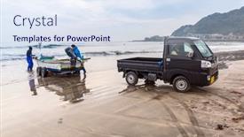  Presentation with south beach - Beautiful presentation theme featuring kamakura-japan-november-10-2016 backdrop and a sky blue colored foreground