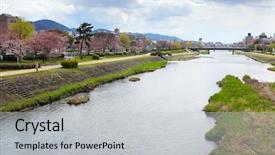  Presentation with kyoto - Cool new slide deck with kamo river in kyoto backdrop and a light gray colored foreground