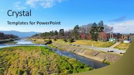  Presentation with kyoto - Amazing PPT layouts having kamo river in kyoto backdrop and a light blue colored foreground