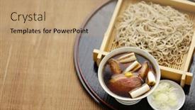  Presentation with noodles - Slide set consisting of kamo-seiro-chilled-soba-noodles background and a coral colored foreground