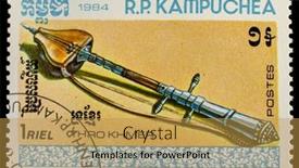  Presentation with musical instrument - Presentation theme enhanced with kampuchea-circa-1984-a-stamp background and a gold colored foreground