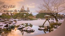  Presentation with dawn - Beautiful slide set featuring kanazawa ishikawa japan dawn winter at kenrokuen gardens backdrop and a coral colored foreground
