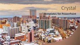  Presentation with city japan - Slide set with kanazawa-ishikawa-japan-downtown-city background and a soft green colored foreground