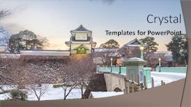  Presentation with japan castle - PPT theme featuring kanazawa japan at kanazawa castle on a winter twilight background and a light blue colored foreground