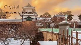  Presentation with japan castle - Beautiful PPT theme featuring kanazawa-japan-at-kanazawa-castle backdrop and a coral colored foreground