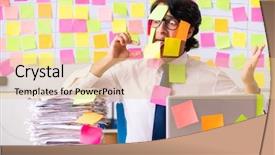  Presentation with employee - Audience pleasing presentation theme consisting of kanban - young employee in conflicting priorities backdrop and a lemonade colored foreground