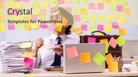  Presentation with employee profile company concept - PPT theme featuring kanban - young employee in conflicting priorities background and a blonde colored foreground