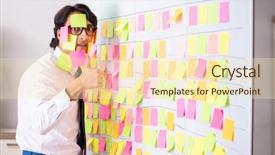  Presentation with employee - Slide deck featuring kanban - young employee in conflicting priorities background and a cream colored foreground