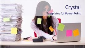  Presentation with employee - Amazing presentation theme having kanban - young female employee in conflicting backdrop and a  colored foreground