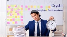  Presentation with whiteboard - Audience pleasing slide deck consisting of kanban - young handsome employee in front backdrop and a  colored foreground