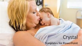  Presentation with new baby - Cool new presentation design with kangaroo - loving new mother practising skin-to-skin backdrop and a coral colored foreground