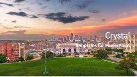  Presentation with usa - PPT theme with kansas city missouri usa downtown background and a coral colored foreground