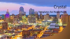  Presentation with kansas city - PPT theme enhanced with kansas city missouri usa downtown background and a light blue colored foreground