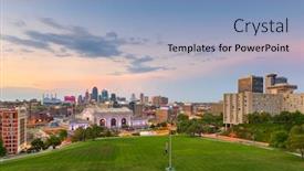  Presentation with kansas city - Theme featuring kansas-city-missouri-usa-downtown background and a teal colored foreground