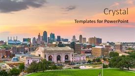  Presentation with kansas - PPT theme consisting of kansas-city-missouri-usa-downtown background and a coral colored foreground