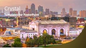  Presentation with kansas city - Slides with kansas-city-missouri-usa-downtown background and a coral colored foreground