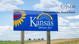  Presentation with kansas - PPT theme enhanced with kansas-welcomes-you-welcome-roadside background and a light blue colored foreground