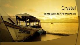  Presentation with fishing boat - Slide set with kapal - fishing boat in sunset background and a yellow colored foreground