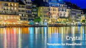  Presentation with night sky plane view - PPT theme enhanced with kapellbruecke together with the octagon background and a teal colored foreground