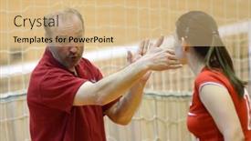  Presentation with volleyball - Slide set enhanced with kaposvar-hungary-may-18-budai background and a coral colored foreground