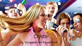  Presentation with party - Slide deck consisting of karaoke - portrait of joyous girl singing background and a red colored foreground