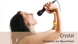  Presentation with rockstar - PPT theme having rockstar - karaoke girl singing isolated background and a coral colored foreground