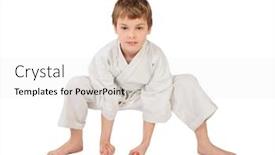  Presentation with kimono - Theme featuring karate boy in white kimono isolated on white background background and a white colored foreground