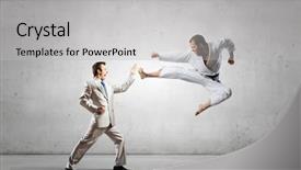  Presentation with battle 1066 - Slides having karate business suit - battle of opponents background and a light gray colored foreground