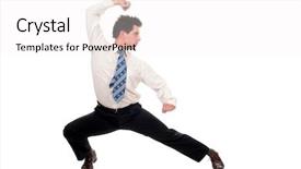  Presentation with kung fu - Slide deck featuring karate business suit - businessman in kung fu pose background and a  colored foreground