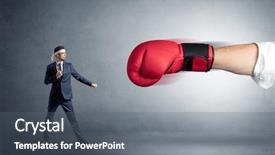  Presentation with muay thai kickboxing kickboxer boxing - Slide set having karate business suit - little man fighting background and a gray colored foreground