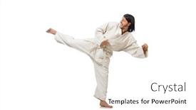  Presentation with karate - Colorful PPT theme enhanced with karate fighter isolated on white backdrop and a white colored foreground