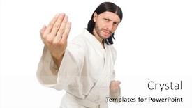  Presentation with karate - Presentation theme featuring karate fighter isolated on white background and a white colored foreground