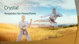  Presentation with fighters - Theme enhanced with karate fighters kick in flight background and a light blue colored foreground