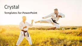  Presentation with fighters - Cool new slide set with karate fighters kick in flight backdrop and a cream colored foreground