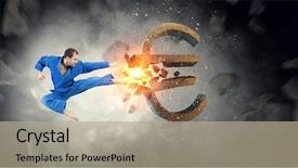  Presentation with man heart attact hand hold - Cool new PPT theme with karate man attack euro mixed backdrop and a  colored foreground