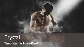  Presentation with karate - Presentation design featuring karate-man-breaking-with-hand background and a dark gray colored foreground