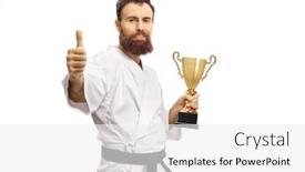  Presentation with gold trophy - Slide deck consisting of karate-man-holding-a-gold background and a white colored foreground