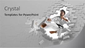  Presentation with white brick wall - Presentation design enhanced with karate-master-breaking-with-leg background and a light gray colored foreground