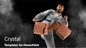  Presentation with brick - PPT layouts with karate-master-breaks-a-brick background and a dark gray colored foreground