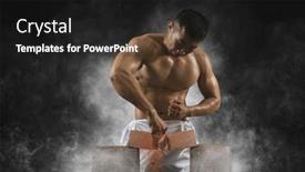  Presentation with brick - Slide deck consisting of karate-master-breaks-a-brick background and a dark gray colored foreground