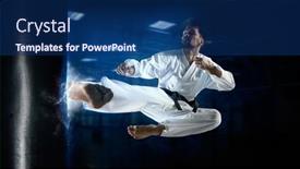  Presentation with kimono - Slides consisting of karate-master-in-white-kimono background and a navy blue colored foreground