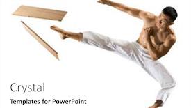  Presentation with masters phd - Slide set featuring karate-masters-breaking-with-leg background and a white colored foreground
