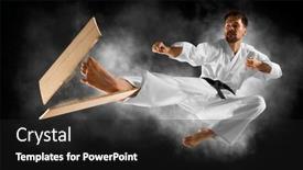  Presentation with karate - Presentation design consisting of karate-masters-breaking-with-leg background and a dark gray colored foreground