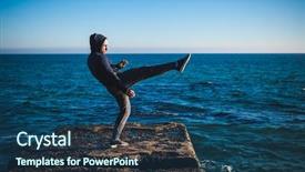  Presentation with karate - Slide set consisting of karate training on the shores of the sea background and a ocean colored foreground