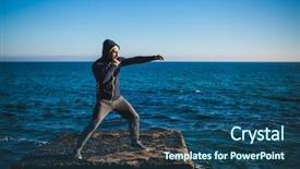  Presentation with karate - Slide deck having karate training on the shores background and a ocean colored foreground