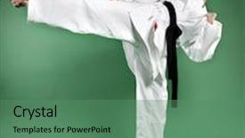  Presentation with karate - PPT theme with karate young girl goes background and a ocean colored foreground