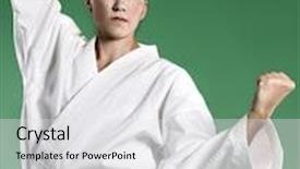  Presentation with karate - Audience pleasing PPT theme consisting of karate young girl goes in for sports backdrop and a white colored foreground