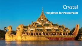  Presentation with restaurant - Colorful presentation design enhanced with karaweik-palace-restaurant-at-yangon backdrop and a teal colored foreground