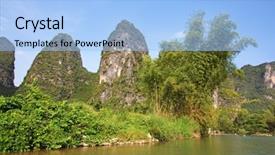  Presentation with trial river - Presentation design enhanced with karet - li river or lijiang is background and a light blue colored foreground