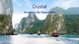  Presentation with floating - Beautiful PPT layouts featuring karet - tourist junks floating between limestone backdrop and a sky blue colored foreground
